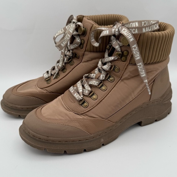 Nautica Sabra Hiking Boots Taupe Quilted Textile Lace Up Warm Women’s Size 7.5 - Picture 1 of 12